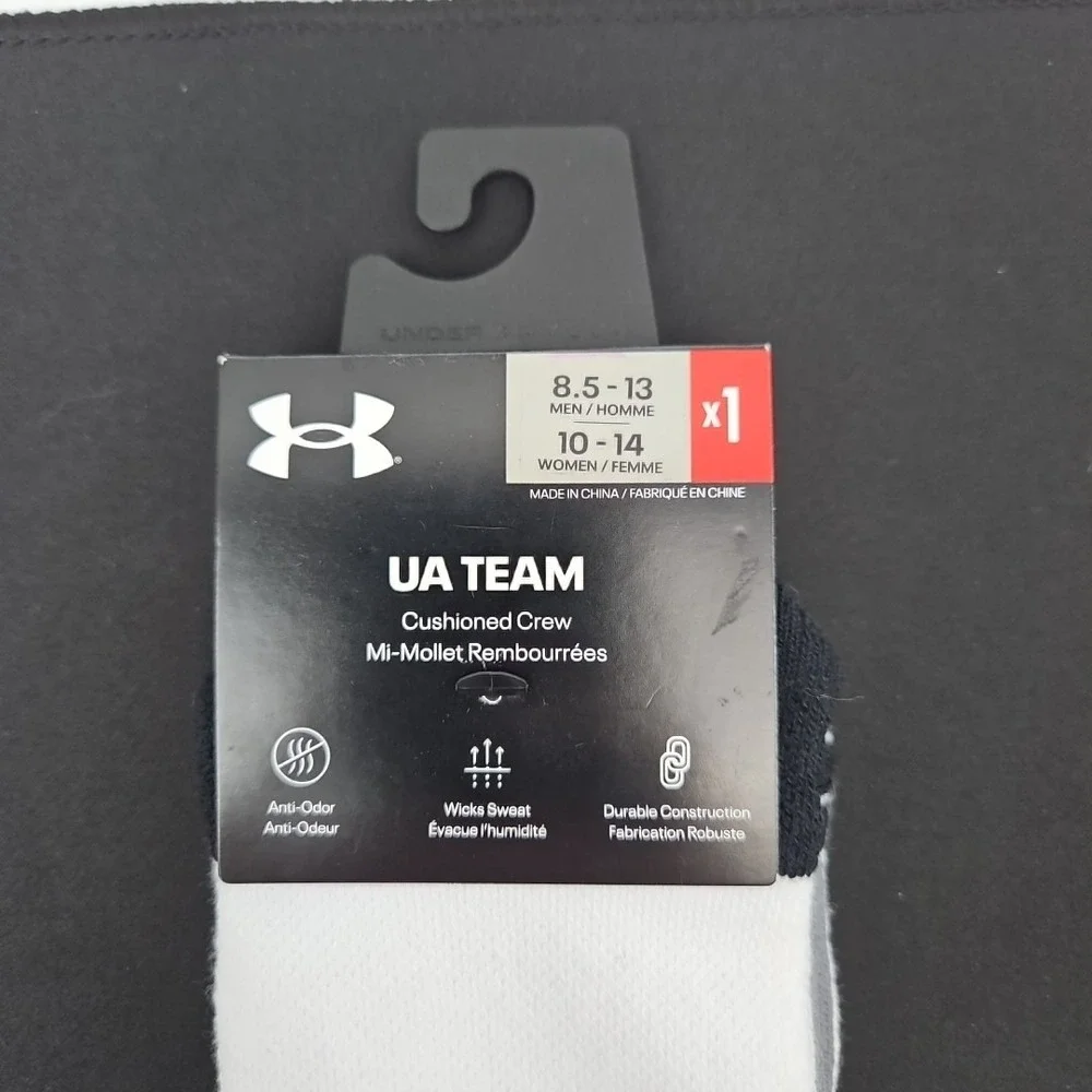 Under Armour UA Team Cushioned Crew Socks Men's Size‎ 8.5-13 White Black New